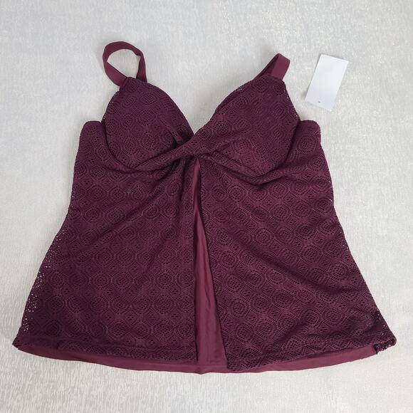 Meet Curve Swim crochet tankini top underwire lined maroon NWT size XL Maroon - Picture 4 of 10